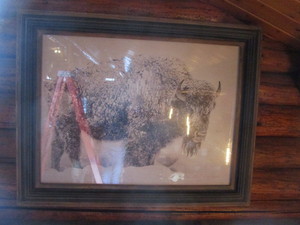 lot 43 image: Large Bison Picture in Rustic Frame 57x45x3