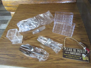 lot 143 image: Ice Scoops, Bottle Pours, Toothpick Dispenser, Sign, Card Holders