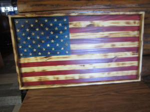 lot 216 image: Wood American Flag Wall Hanging 21x37