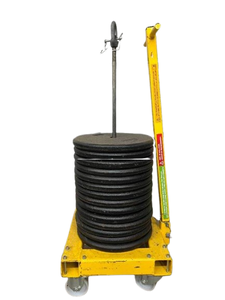 lot 8 image: MSRP $6,000 Arjo Inc. 700.125 lb Deadweight Trolley w 14 Calibrated Weight Discs for Hospital Bed, Patient Lift &amp Medical Scale Calibration, Preventive Maintenance, Accuracy Verification &amp Regulatory Compliance Testing - Great Condition