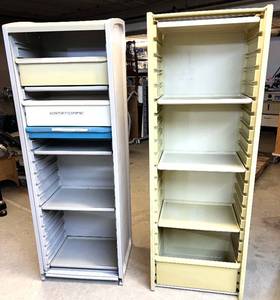lot 93 image: Lot of 2 Herman Miller Milcare Multi-Drawer Storage Cabinet  1 Has Smooth Roll-Up Accordion Tambour Door  The Other Does Not - Durable, Clean Design Ideal for Medical, Lab, or Office Use - Good Condition