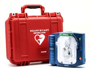 lot 56 image: MSRP $1500 Philips Medical Systems Heartstart HS1 AED Automated External Defibrillator - For Everyday Rescuers Emergencies, Clear Voice Prompts, CPR Coaching with Metronome - Works Great However Needs New Battery &amp Pads Buy Online