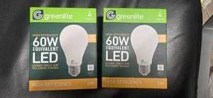 lot 18 image: Two Packs (4 light bulbs each) GREENLITE High Efficiency 60W Equivalent LED LIGHT