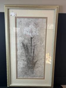 lot 18 image: Framed Floral Watercolor Print by B.J. Zhang 35x21 Inches