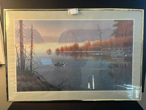 lot 42 image: Framed John E. Bradley Print Early Birds 24x36 Art with Ducks