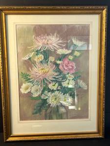 lot 46 image: Framed Floral Pastel Artwork Signed by A.E. Barnes, 27x20 Inches
