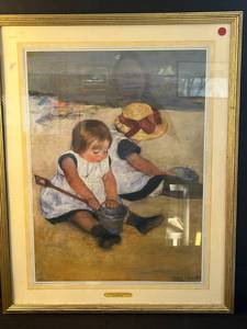 lot 52 image: Framed Mary Cassatt Print Children Playing on the Beach 29x23 Inches