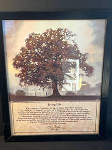 lot 55 image: Framed Inspirational Artwork Living Life Poem with Tree Illustration