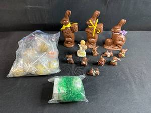 lot 64 image: Easter Lot with Ceramic Bunnies, Figurines, and Decorative Eggs