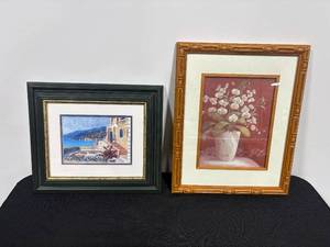 lot 113 image: Set of 2 Framed Art Prints with Landscape and Floral Themes