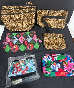 lot 130 image: Assorted Shoulder Bags and Cosmetic Pouches Animal Print and Floral Designs Set of 6