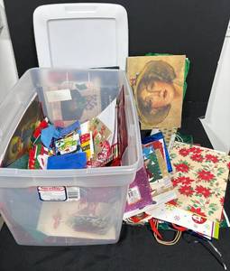 lot 132 image: Large Collection of Gift and Holiday Gift Bags in Storage Tote