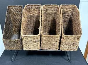 lot 135 image: Set of 4 Woven Storage Baskets with Metal Stand
