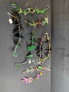 lot 137 image: Collection of Handmade Glass Bead and Geometric Ornament Hangings