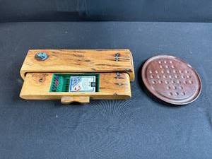 lot 138 image: Wooden Cribbage Game Set with Storage Box and Solitaire Board
