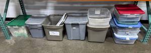 lot 160 image: Lot of Storage Totes and Bins with Lids Assorted Sizes and Colors