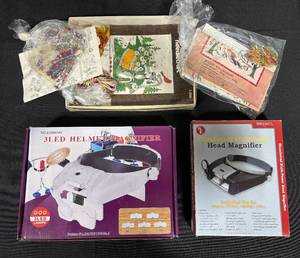lot 162 image: Collection of Needlecraft Kits and Head Magnifiers with LED Lights