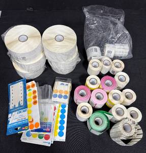 lot 164 image: Assorted Office and Price Label Rolls (Zebra Printer) and Colored Sticker Sheets