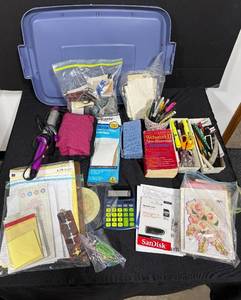 lot 165 image: Mixed Office and Stationery Lot with Curling Iron and Storage Bin