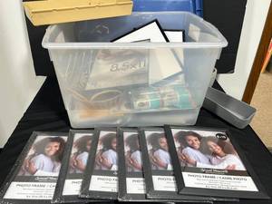 lot 181 image: Large Office Supply Lot with Photo Frames, Paper, Desk Accessories and Organizer Bin