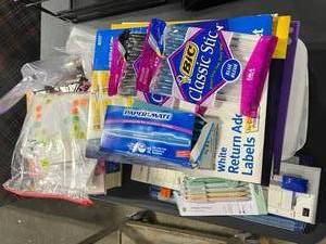 lot 183 image: Fiskars Cutter w Large Office Supply Lot with Pens, Labels, Notebooks, and Accessories