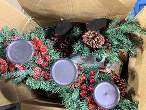 lot 189 image: Holiday Decor Lot with 2 Mini Unlit Trees, Candle Holders, and Accents