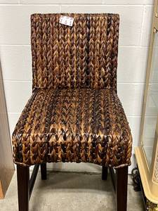 lot 197 image: Woven Rattan Dining Chair with Wood Legs 39x16x20 Inches