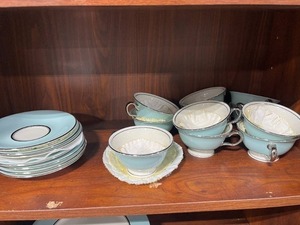 lot 200 image: Castleton China Turquoise Tea Cups and Saucers Set