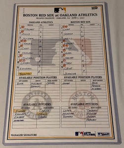 lot 56A image: Boston Red Sox vs. Oakland As June 7, 2007 Dugout Roster  Scoresheet