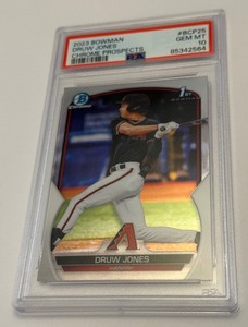 lot 21 image: Druw Jonbes PSA 10 Gem Mint 1st Bowman 2023 Chrome Prospects #BCP25 Rookie Baseball Card