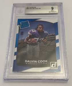lot 66 image: Dalvin Cook RC Beckett 9 Mint 2017 Donruss Rated Rookie #343 Minnesota Vikings Football Card