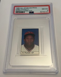 lot 84 image: Kirby Puckett Rookie Year PSA 8 NM-MT 1985 All-Star Game Program Insert Minnesota Twins Baseball Card