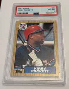 lot 87 image: Kirby Puckett PSA 8 NM-MT 1987 Topps #450 Minnesota Twins Baseball Card