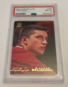 lot 96 image: Toni Kukoc RC PSA 8 NM-MT 1993 Stadium Club #336 Rookie Basketball Card