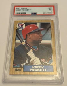 lot 99 image: Kirby Puckett PSA 7 NM 1987 Topps #450 Minnesota Twins Baseball Card