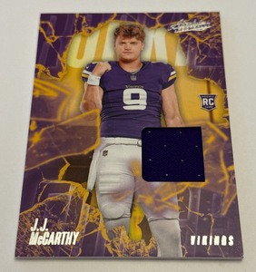 lot 69 image: JJ McCarthy Relic RC 2024 Absolute #RF-JMY Minnesota Vikings Football Card