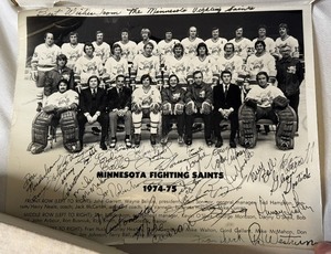 lot 81A image: Minnesota Fighting Saints 1974-75 Full Team Signed Photo Roster - Hockey