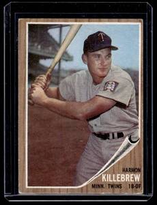 lot 62 image: Harmon Killebrew 1962 Topps #70 Vintage Minnesota Twins Baseball Card