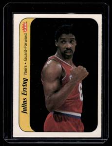 lot 64 image: Julius Erving 1986 Fleer Sticker #5 Vintage Basketball Card