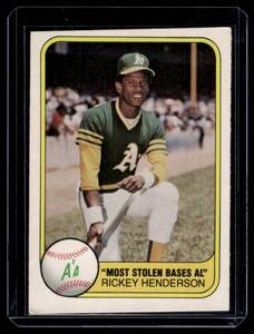 lot 248 image: Rickey Henderson 2nd Year 1981 Fleer #351 Vintage Baseball Card