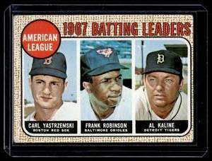 lot 251 image: Carl Yastrzemski  Frank Robinson  Al Kaline 1968 Topps AL Batting Leaders #2 Vintage Baseball Card