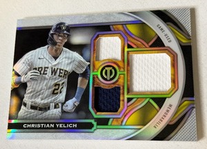 lot 23 image: Christian Yelich Triple Game-Used Relic 199 2023 Topps Tribute #TR-CY Numbered 081199 Baseball Card