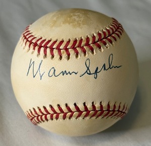 lot 14B image: Warren Spahn Signed Baseball Rawlings ONLB White Ball With JSA COA