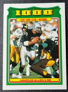 lot 96A image: 1988 Marcus Allen NFL 1000 Yard Club Topps Los Angeles Raiders Football Card No. 27