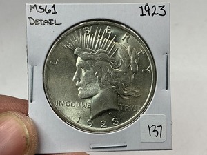 lot 137 image: 1923 Peace Silver Dollar