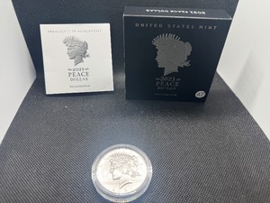 lot 47 image: 2021-P Uncirculated Peace Silver Dollar in Original Mint Box with COA