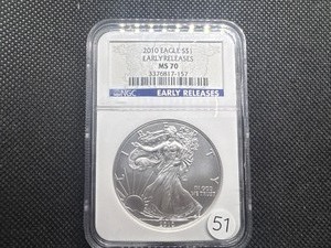 lot 51 image: 2010 1 Oz. Silver American Eagle NGC Early Releases MS70 - Perfect Grade