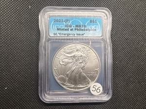 lot 56 image: 2021-P Heraldic Eagle Type 1 1 Oz. Silver American Eagle ICG MS70 Emergency Issue -  Perfect Grade