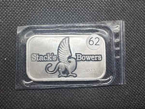 lot 62 image: 2022 One Ounce .999 Silver Stacks & Bowers Bar