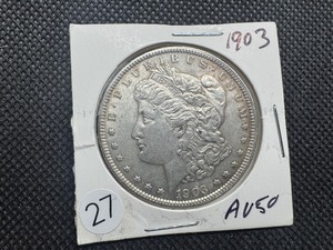 lot 27 image: 1903 Morgan Silver Dollar Marked AU50 When Purchased